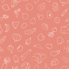 野菜と果物の手描きスケッチ模様