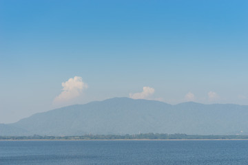 river and mountain and blue sky on dam view - can use to display or montage on product