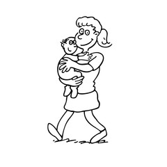 mother holding a baby. outlined cartoon handrawn sketch illustration vector.