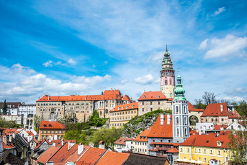 Obraz premium Panorama of the picturesque old European town. Medieval city of Ceske Krumlov, Czech Republic
