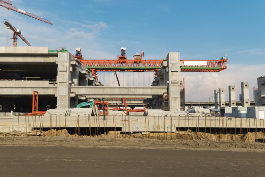 erection bridge box girder, Construction site of train station, Thailand