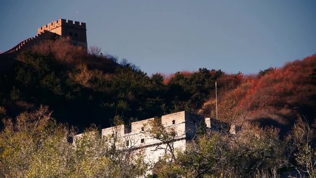 Great Wall on mountain peak,China ancient architecture,fortress in fall autumn.