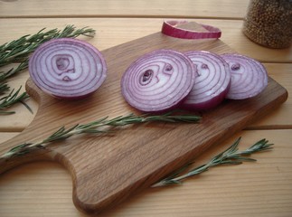 Red onion chopped on the cutting board........