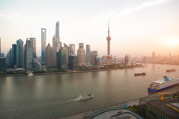 Aerial photography city landmark buildings at Shanghai Skyline