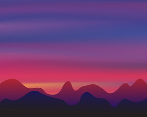 Silhouette mountain on sunset background, twilight concept, vector