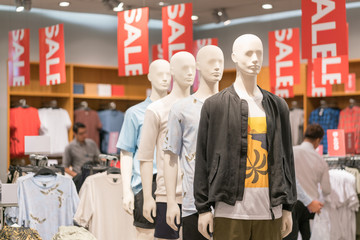 general view of modern store - luxury and fashionable brand new interior of cloth store.