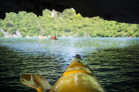 Kayaking though the caves first person