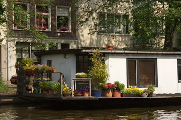 Fototapeta na wymiar Hausboote in Amsterdam