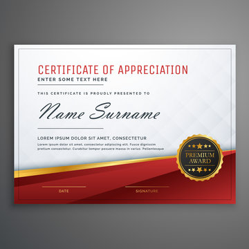 stylish red and golden premium certificate design template