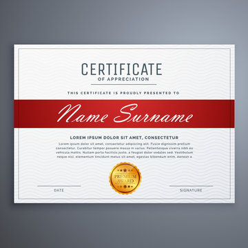 certificate template design in red and white simple shapes