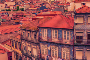 Porto, Portugal: traditional buildings  in the old town decorated with azulejo
