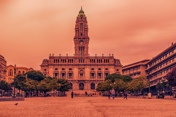 Porto, Portugal: the City Hall at sunset
