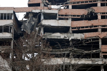   Ruins of Ministry of Defense Building from NATO Bombing in Belgrade, Serbia