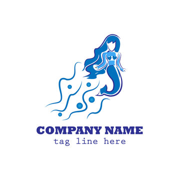 Mermaid girl design logo in blue color
