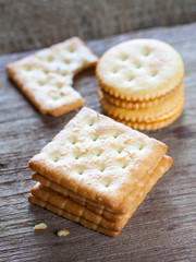 Crackers or biscuit on wooden background