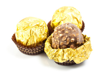 Chocolate balls isolated on white