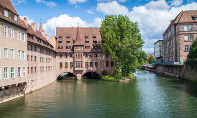 Vintage building over the river in Nurnberg, Germany
