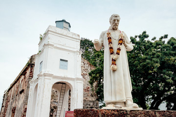 Fototapeta premium Saint Paul Statue in St. Paul's Church is a historic church building in Melaka, Malaysia that was originally built in 1521, making it the oldest church building in Malaysia and Southeast Asia.
