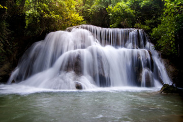 Fototapeta na wymiar Level three of Landscape Huai Mae Kamin waterfall Srinakarin at Kanchanaburi, Thailand.
