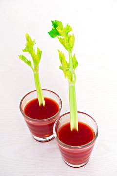 tomato juice with celery stick