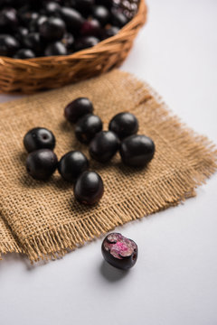 Jambolan plum or jambhul or jamun fruit, Java plum (Syzygium cumini)
