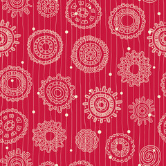 Seamless background with abstract snowflakes and floral elements. Vector illustration.
