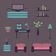 Set of icons for living room. Vector illustration.