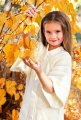 Autumn portrait smiling adorable little girl in the park