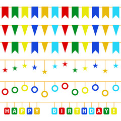 Multicolored bright buntings garlands