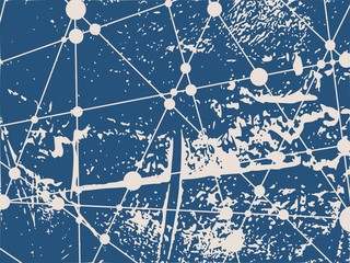 Molecule And Communication Background. Modern vector brochure or web banner design template. Connected lines with dots. Grunge cracked texture