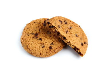 Chocolate chips cookie isolated on white background.