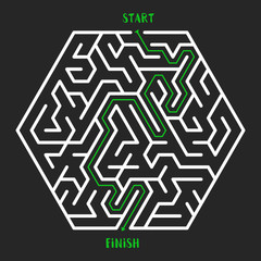 Hexagonal Maze Game background. Labyrinth with Entry and Exit. Vector Illustration.