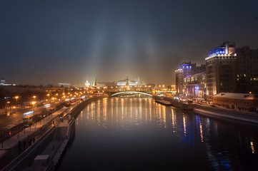 Fototapeta na wymiar Night view on Moscow Kremlin, Moscow river, embankment and car traffic lights from Patriarchal bridge, Moscow is beautiful at night