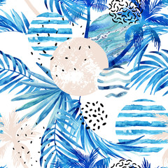 Abstract summer tropical palm trees and leaves background.