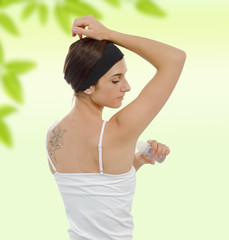Fototapeta na wymiar woman with antiperspirant deodorant