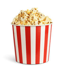 Popcorn in cardboard box isolated on white