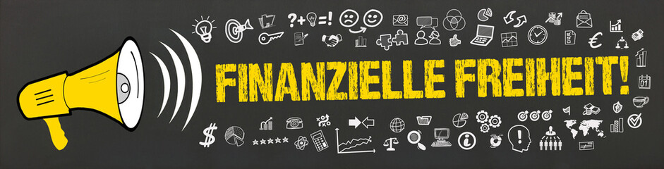 Finanzielle Freiheit! / Megafon mit Symbole