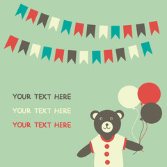 Cute cartoon  Bear greeting card.  Vector illustration.