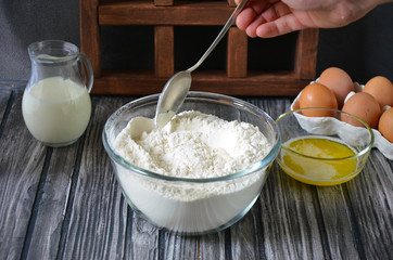 Process of preparation of the dough. Ingredients for the dough.