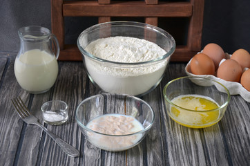Process of preparation of the dough. Ingredients for the dough.