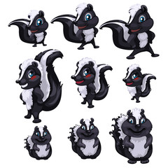 Set of skunks of different sizes and pose. Vector