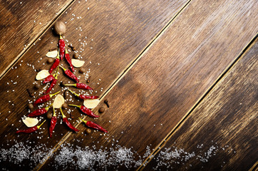 Christmas backround made of spicesand salt