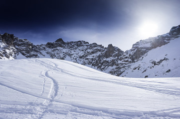 High mountains under snow in the winter