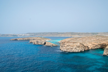 Fototapeta na wymiar Blue Lagoon beach with pure crystal water at Comino Island in Malta.