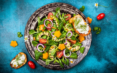 Salad with grilled avocado