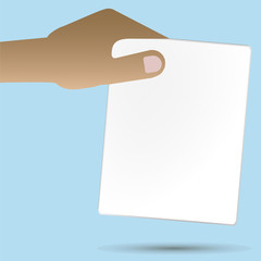 Hand holding blank white sheet