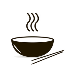 A bowl of hot soup. Asian sticks. On white background