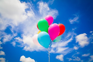 Fototapeta na wymiar Balloons, close up, blue sky