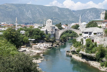 Fototapeta na wymiar Bridge over river Neretva, Mostar. Bosnia and Herzegovina