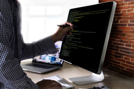 Developer Team Working Laptop Computer Mobile Application Softwareand Web Design Online Technology Content script to display